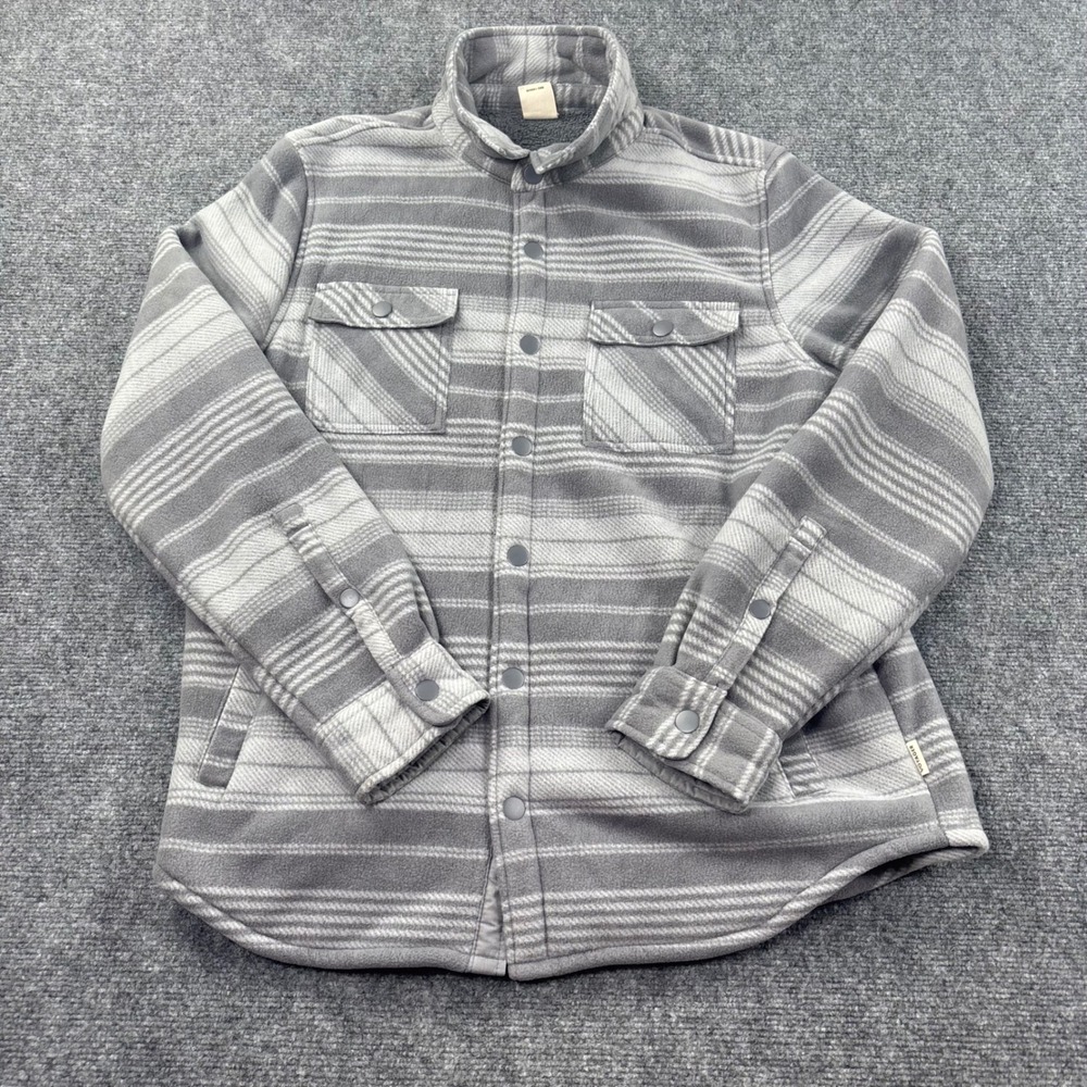 Voyager Fleece Shirt Jacket Medium Gray Striped Sherpa Lined Mens - Picture 2 of 7